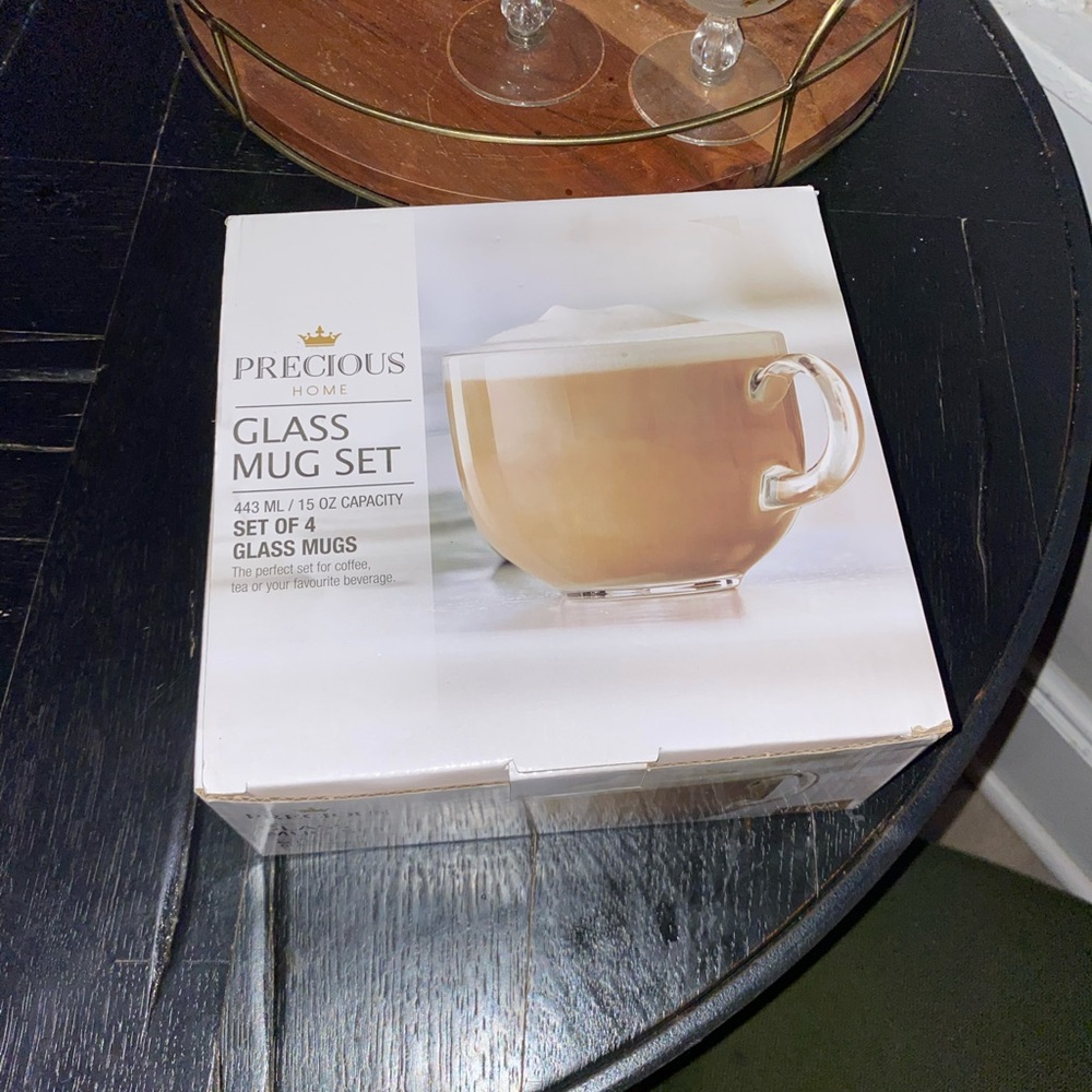 Clear Glass Mug Set Precious Home Brand New Never Used Set of 4